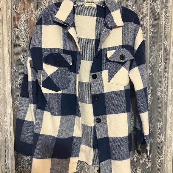 Jackets & Blazers - Blue and White Plaid Shacket